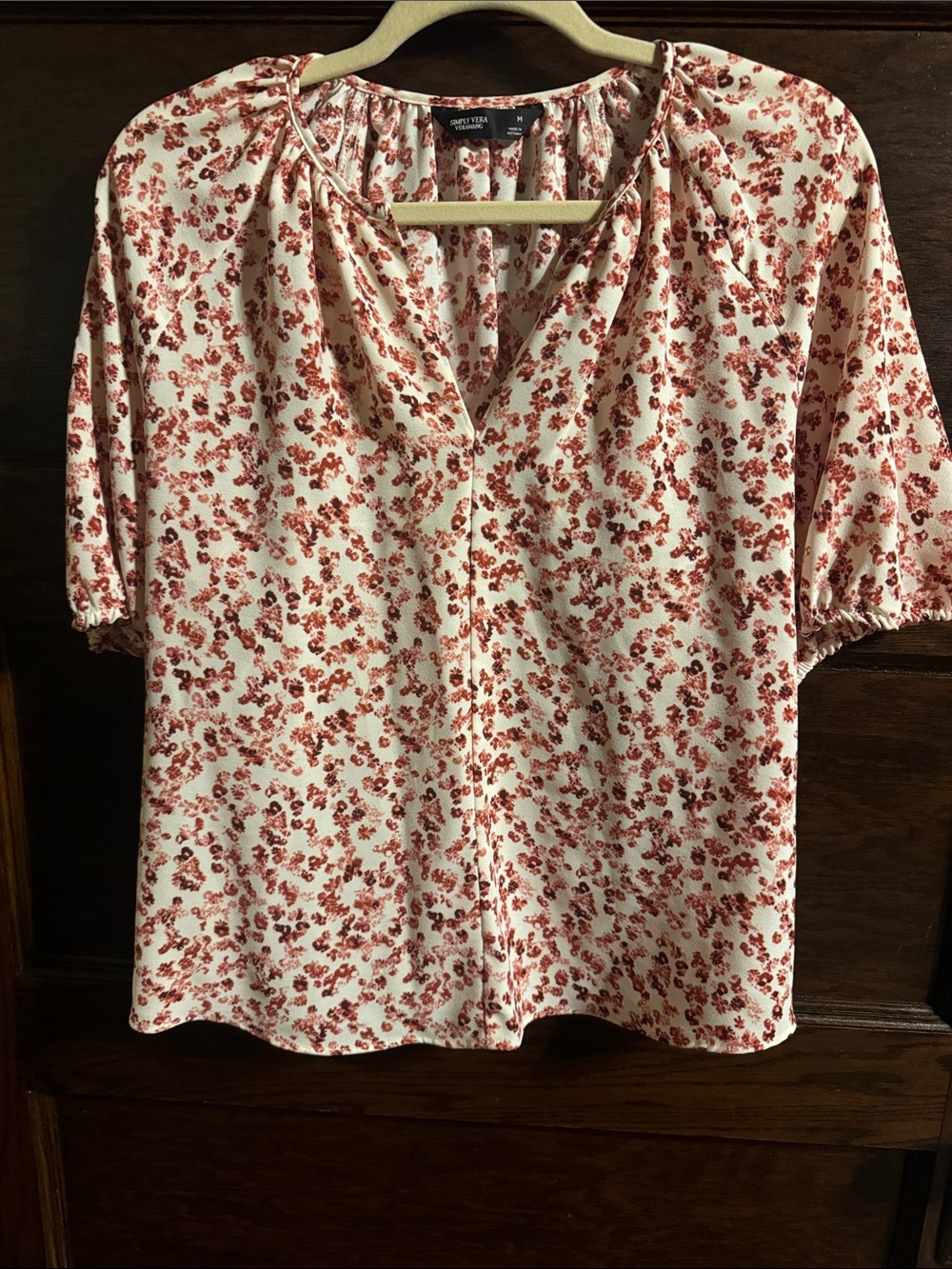 Simply Vera Vera Wang Cream Blouse with Rust Floral Print, NWT
